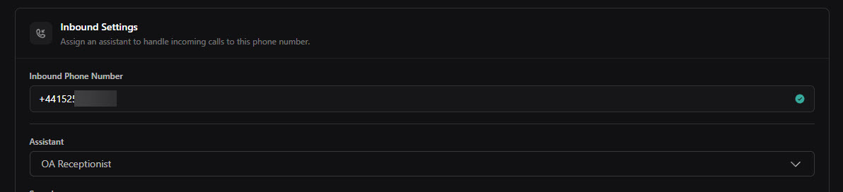 Setting the assistant in the phone number configuration