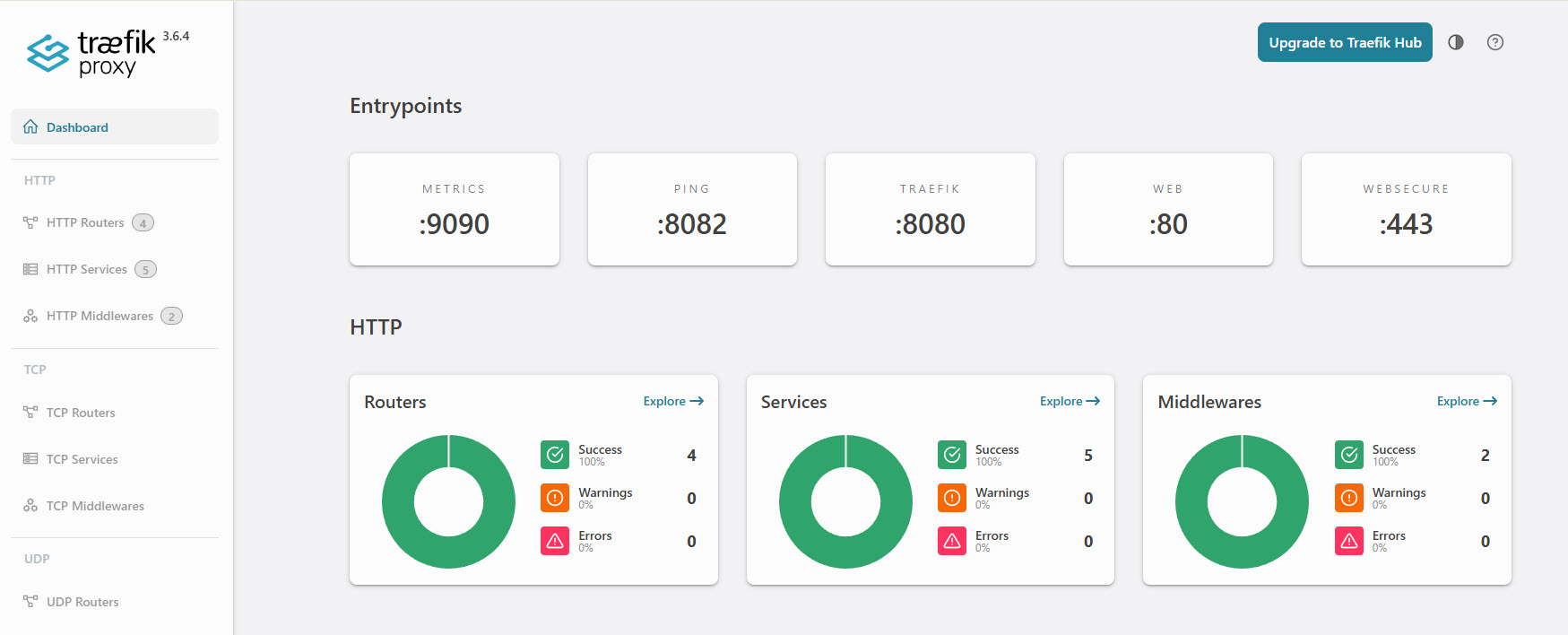 Traefik reverse proxy dashboard running on the Docker VM