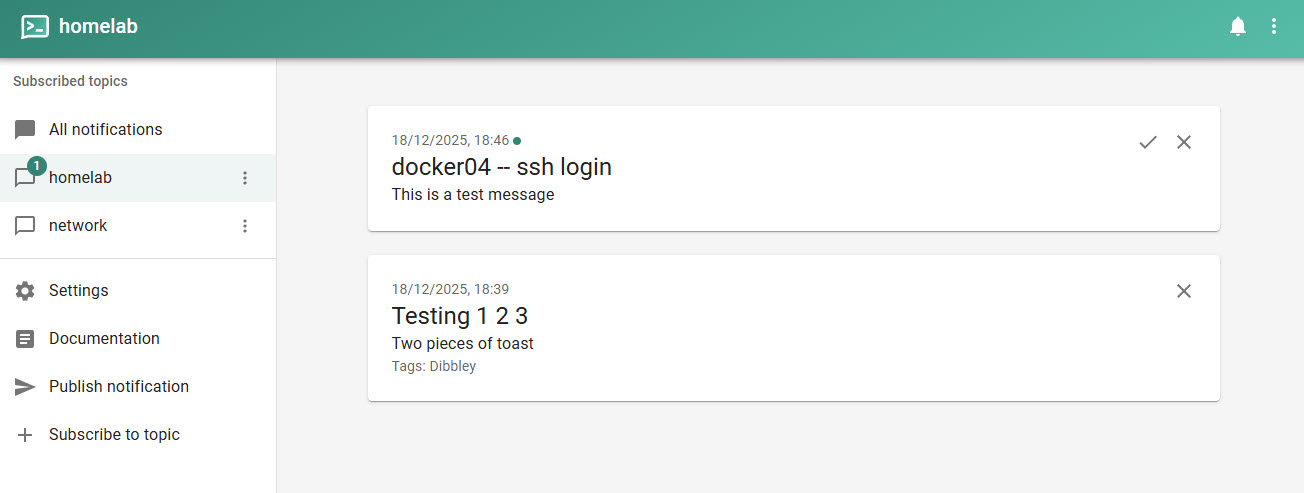 Message appearing in ntfy