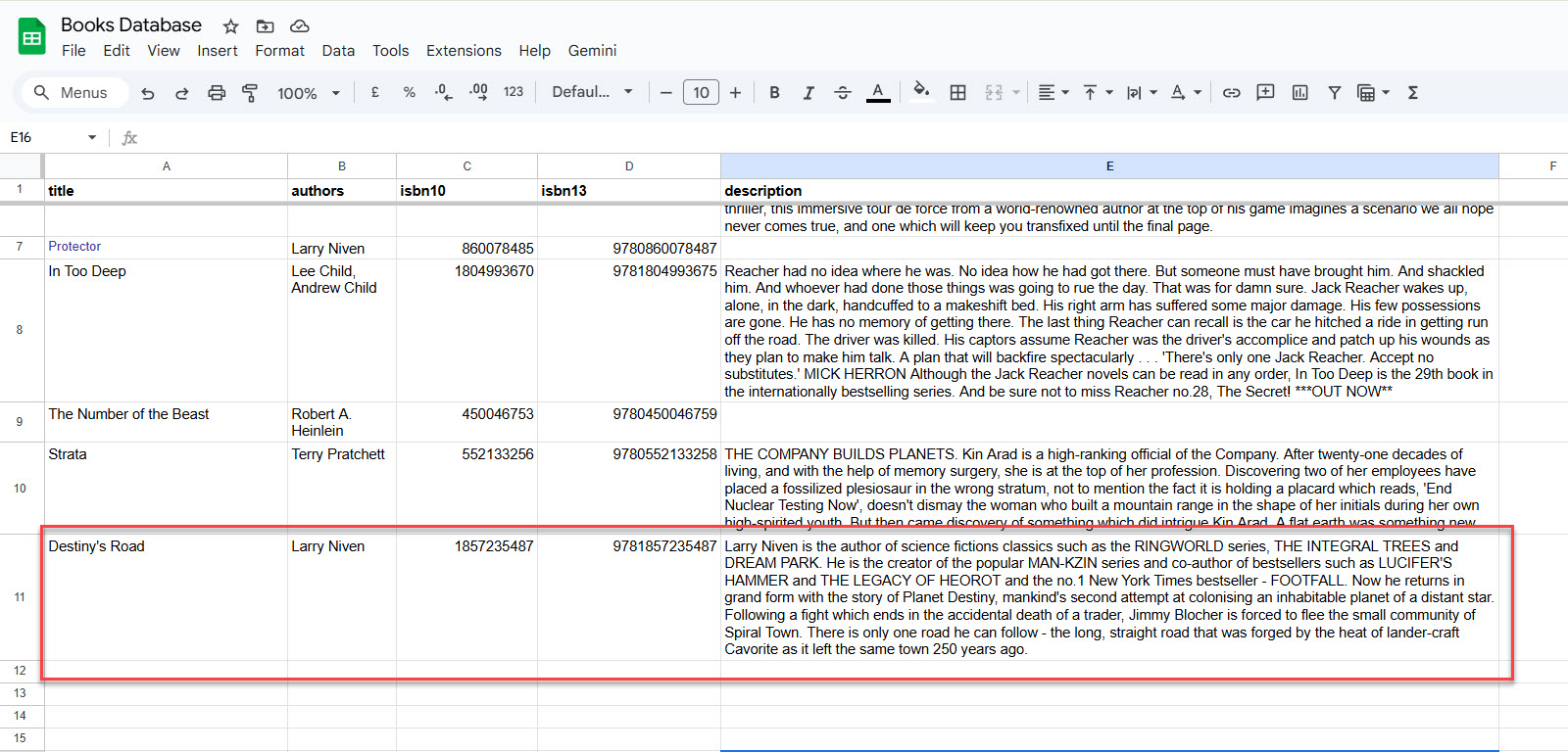 Google sheet after book addition