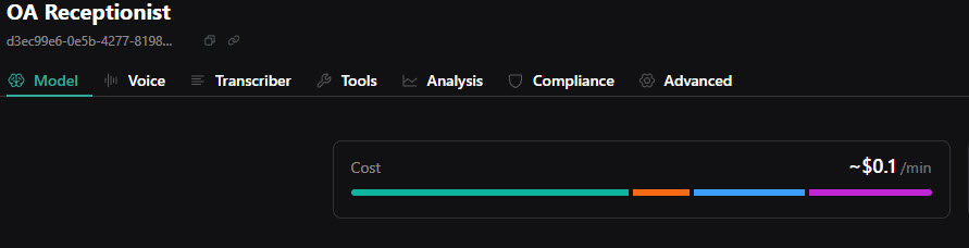 VAPI costs for the assistant